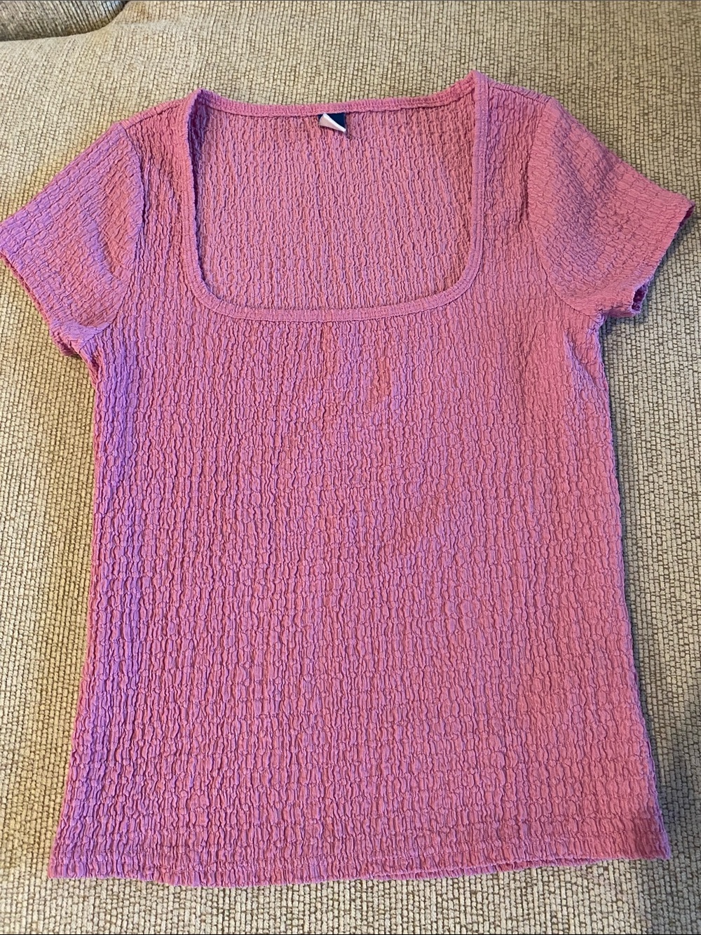 Old Navy Pink Textured Square-Neck Short Sleeve Top